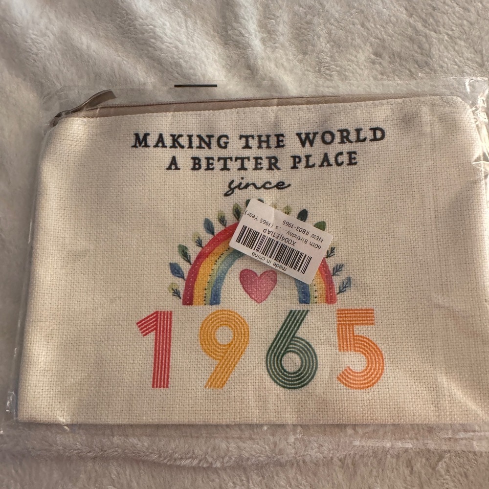 Born in 1965 Birthday Gift Zipper Pouch Rainbow Cosmetic Makeup Bag New